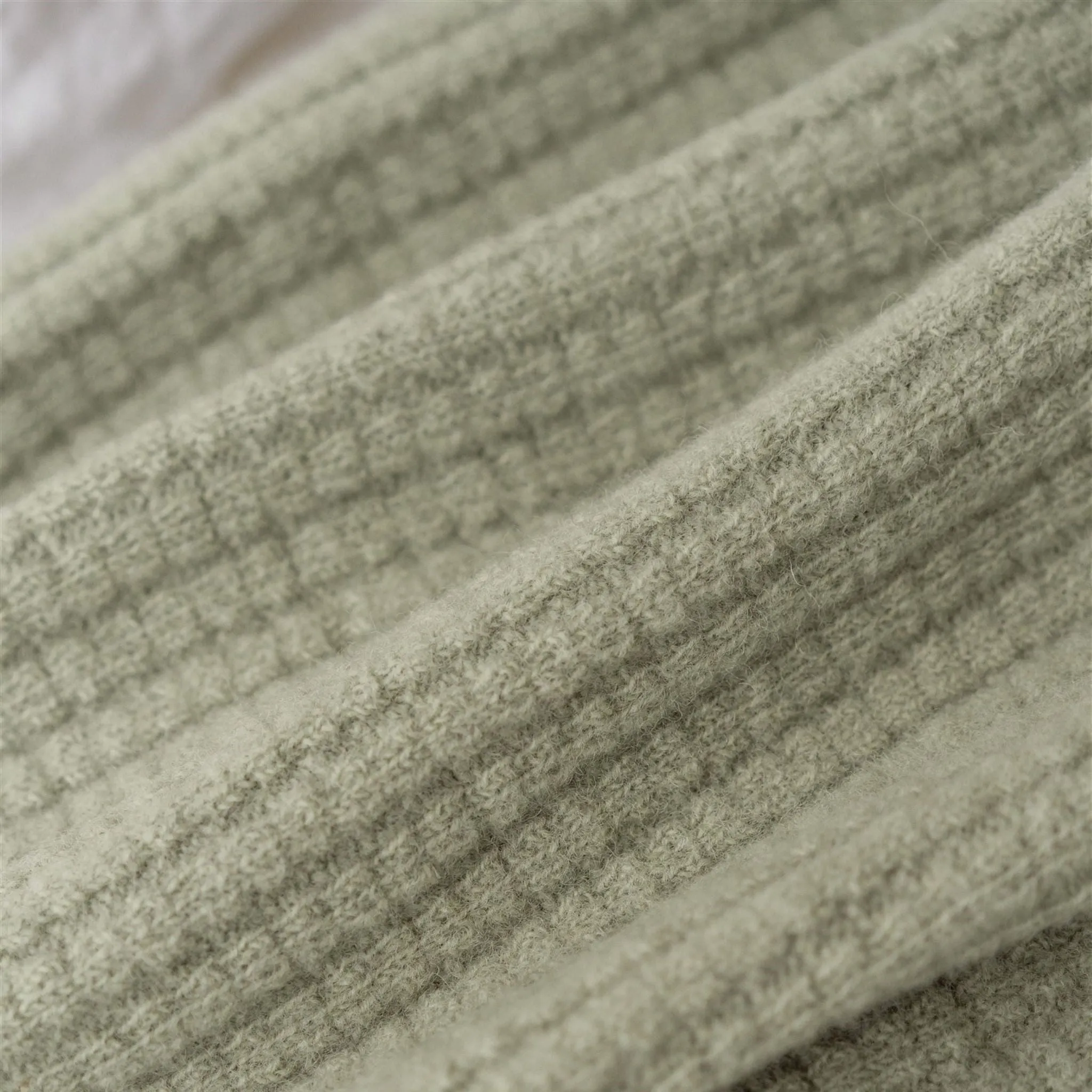 Spring Green Ribbed Wool Throw Blanket