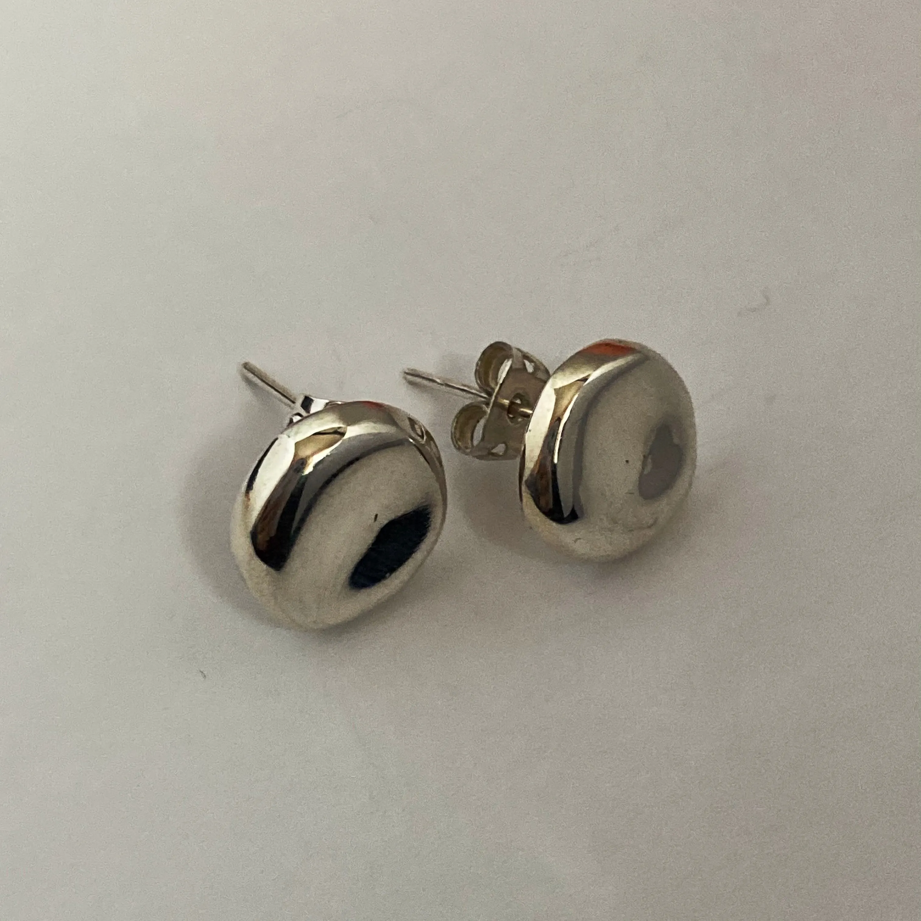 Sterling Silver Round Organic Concave Shaped Studs