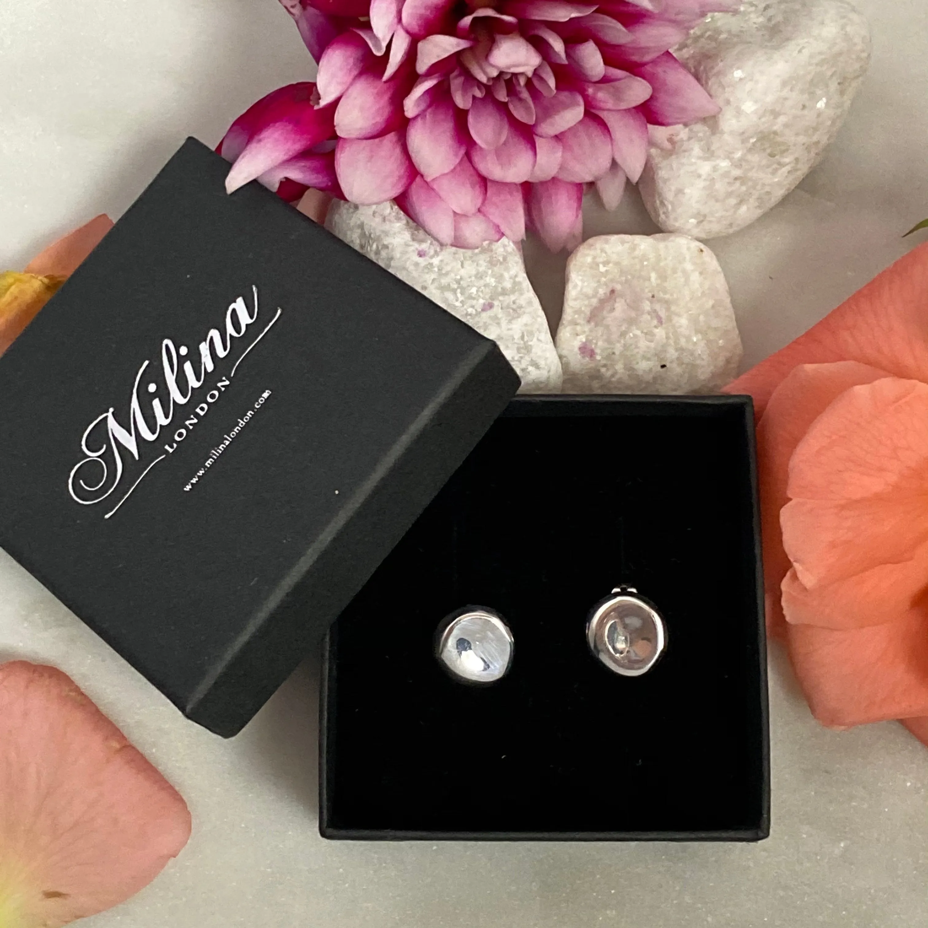 Sterling Silver Round Organic Concave Shaped Studs