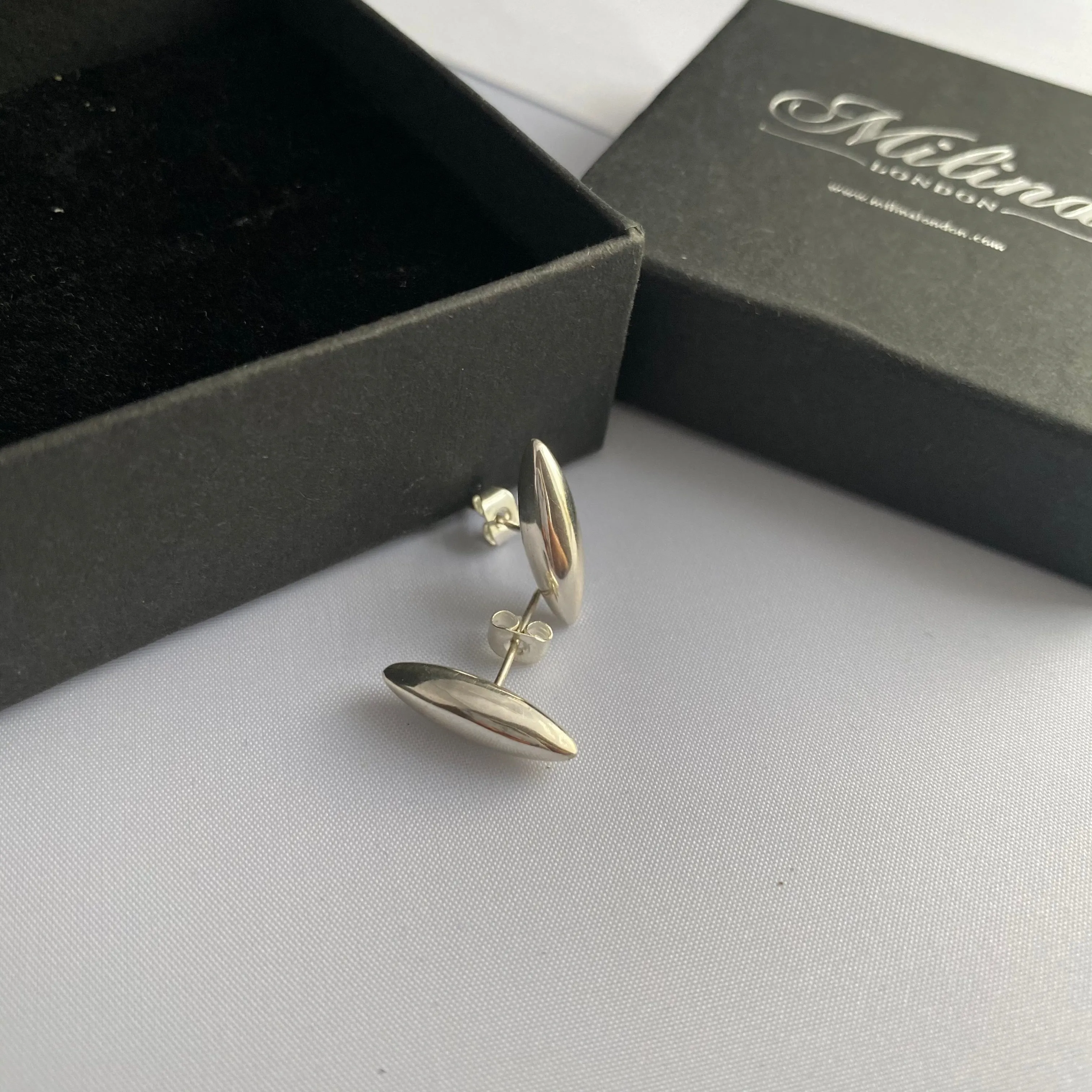 Sterling Silver Stud Earrings shaped like a Rice Grain