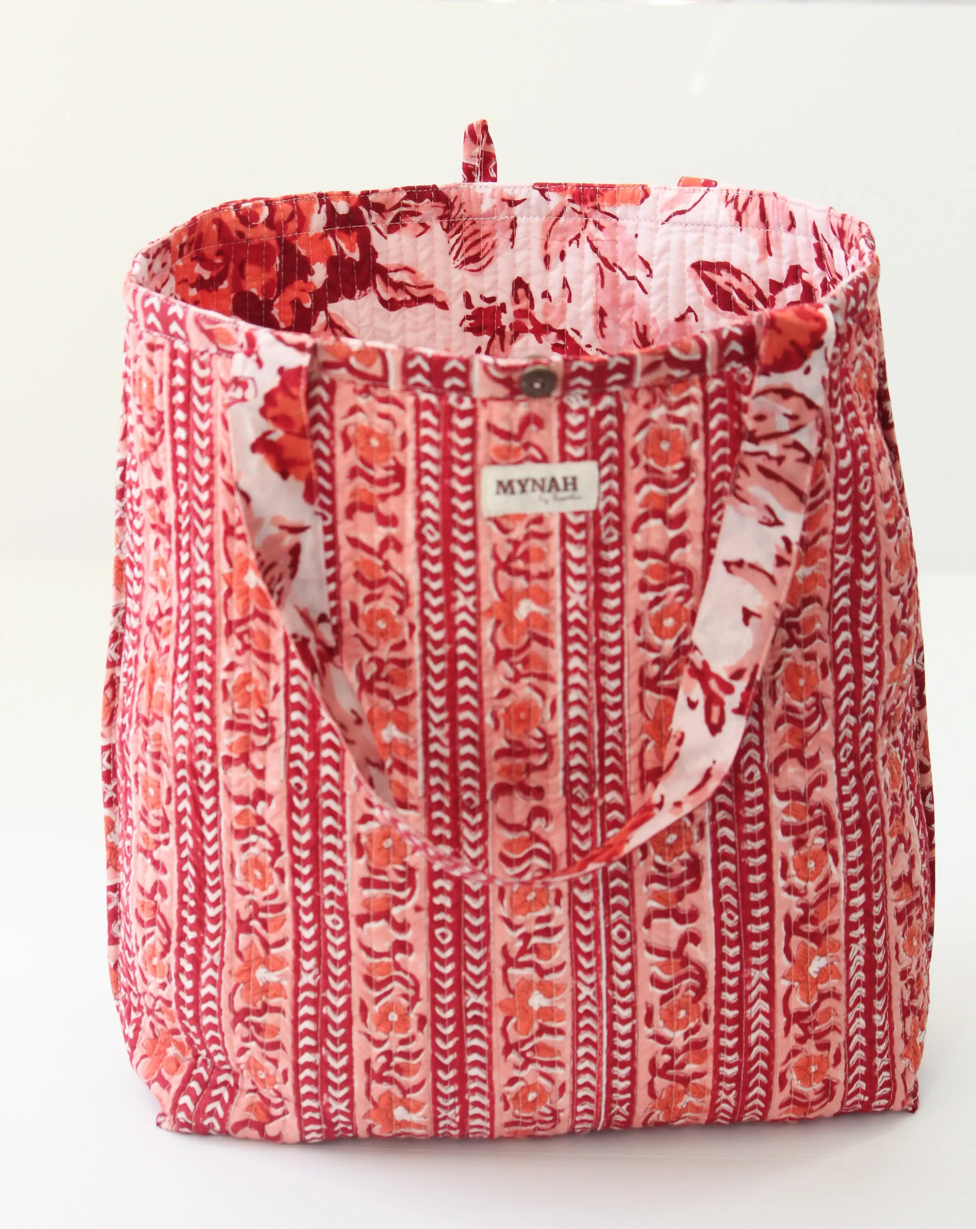 Terracotta floral print tote bag-Small laptop size