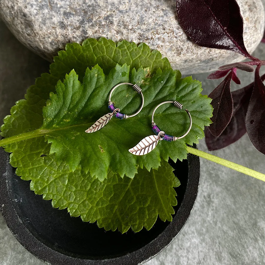 Trippy Purple Beads Feather Helix Rings