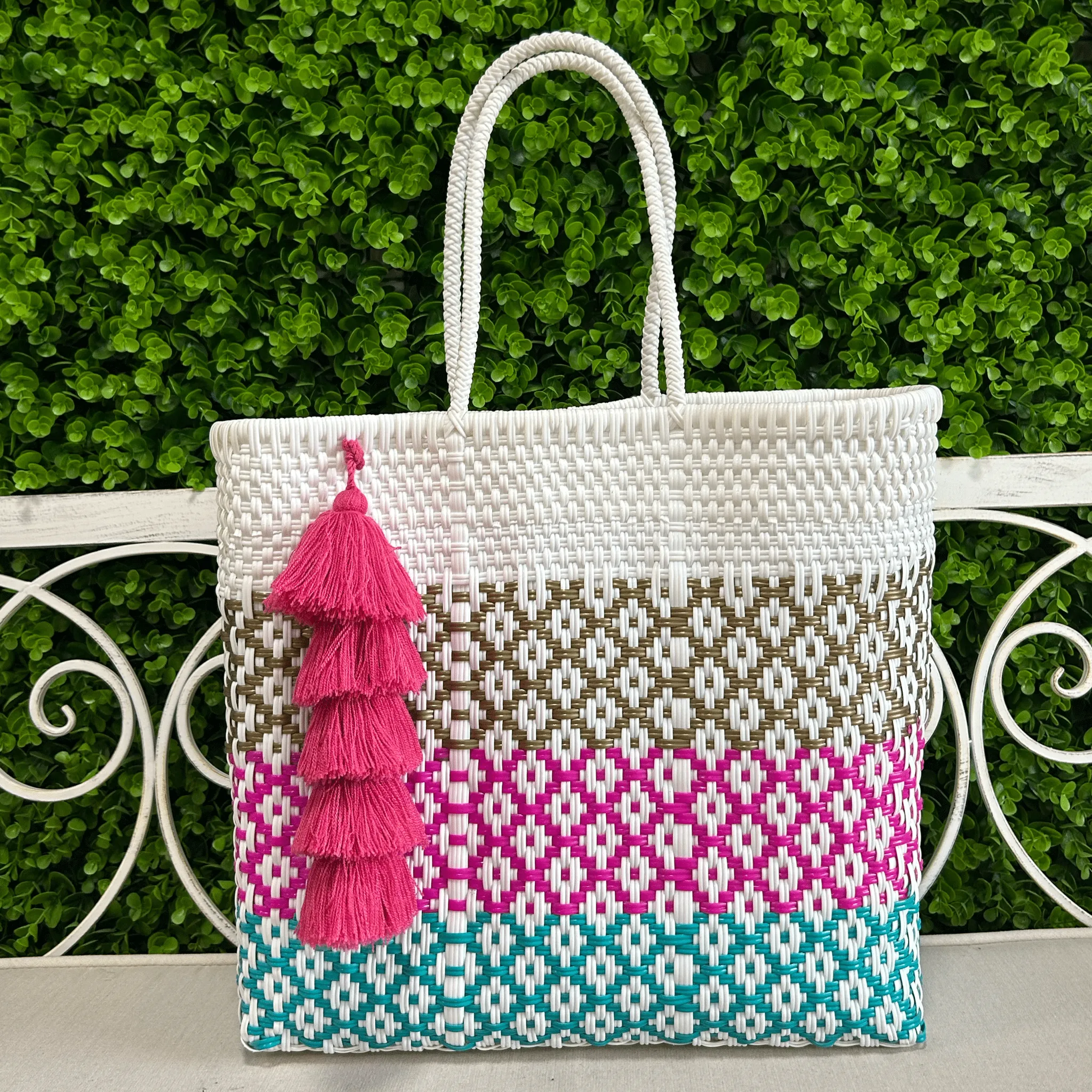 Upcycled Handwoven MD Basket Tote - Coco