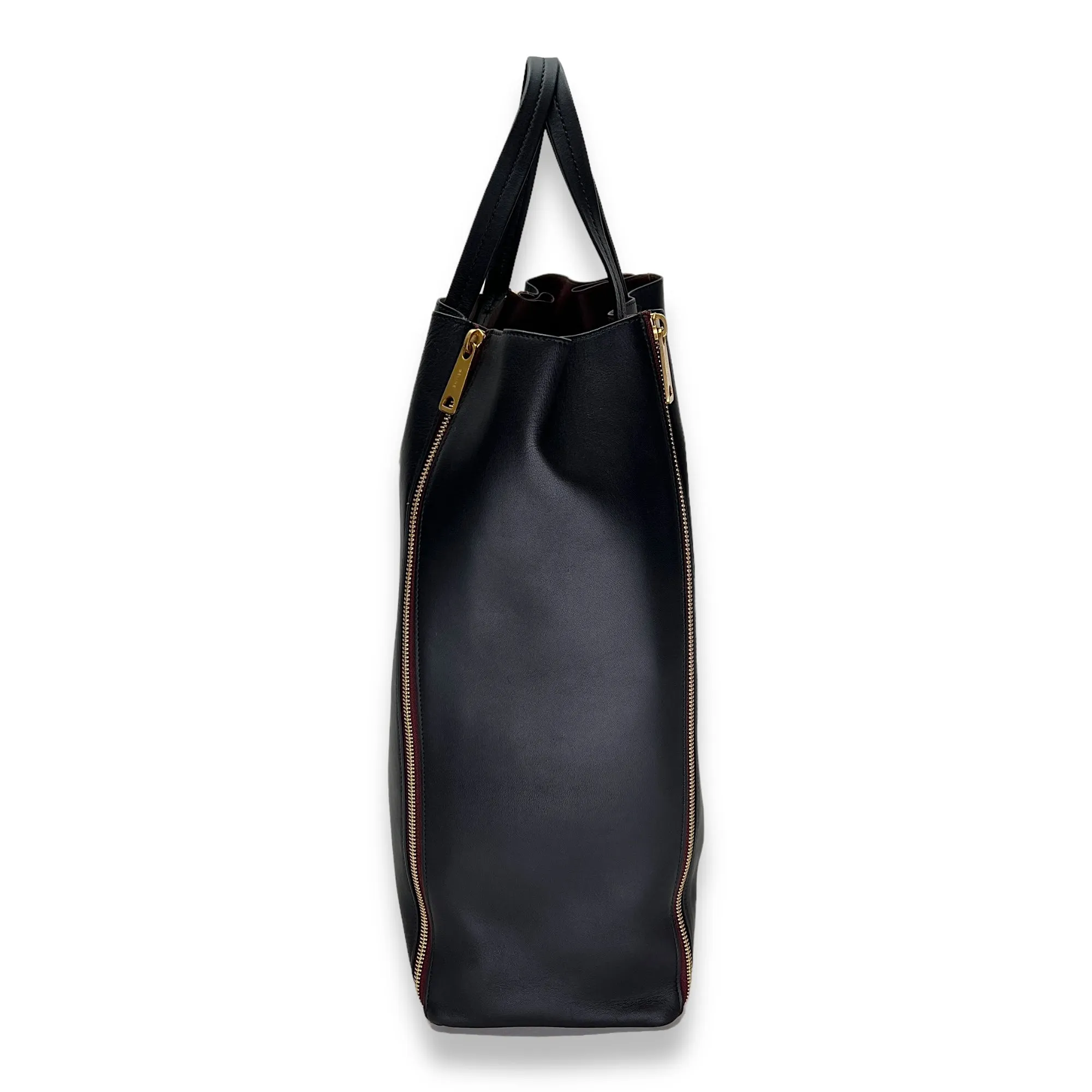 Vertical Cabas Black Tote Bag in Calfskin, Gold hardware