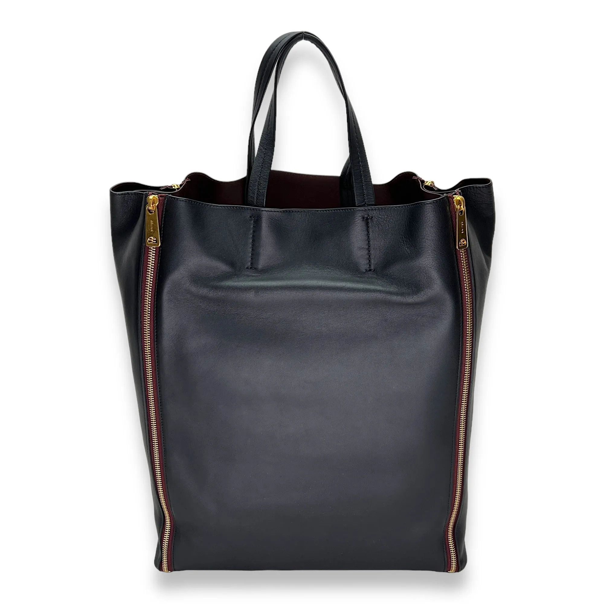 Vertical Cabas Black Tote Bag in Calfskin, Gold hardware