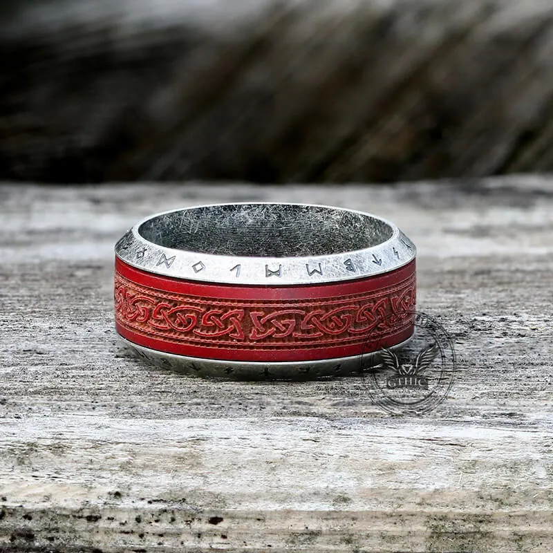 Viking Celtic Knot Runes Wood Stainless Steel Spinner Ring