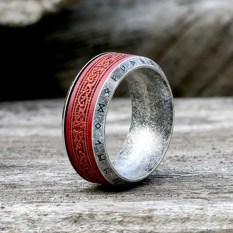 Viking Celtic Knot Runes Wood Stainless Steel Spinner Ring