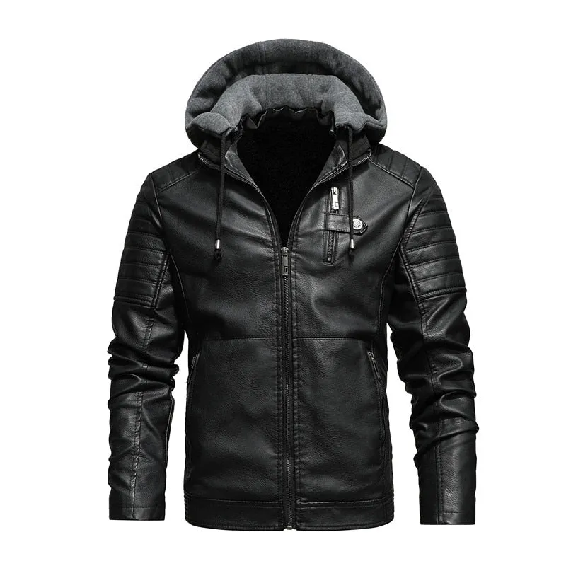 West Louis™ Biker Fleece Thicken Motorcycle Leather Jacket