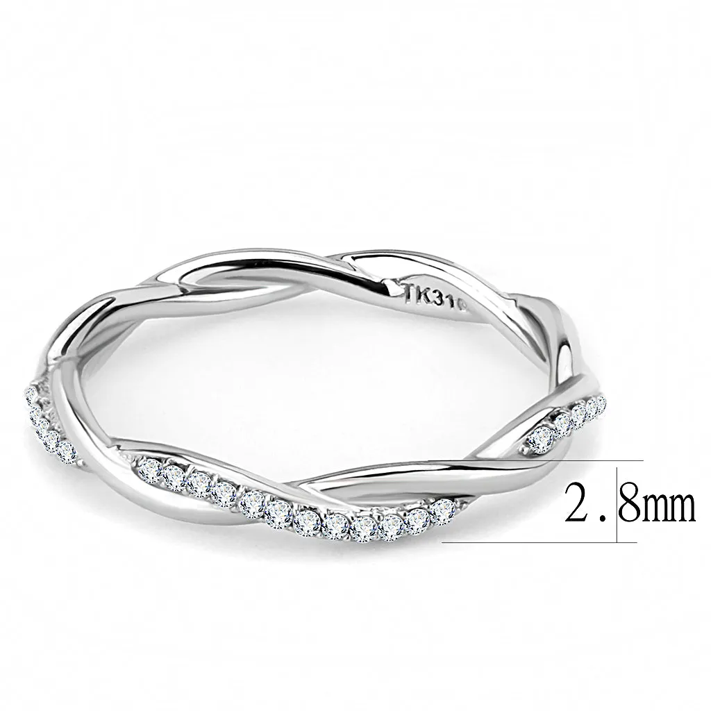 Wholesale Women's Stainless Steel AAA Grade Cubic Zirconia Clear Minimal Twist Ring